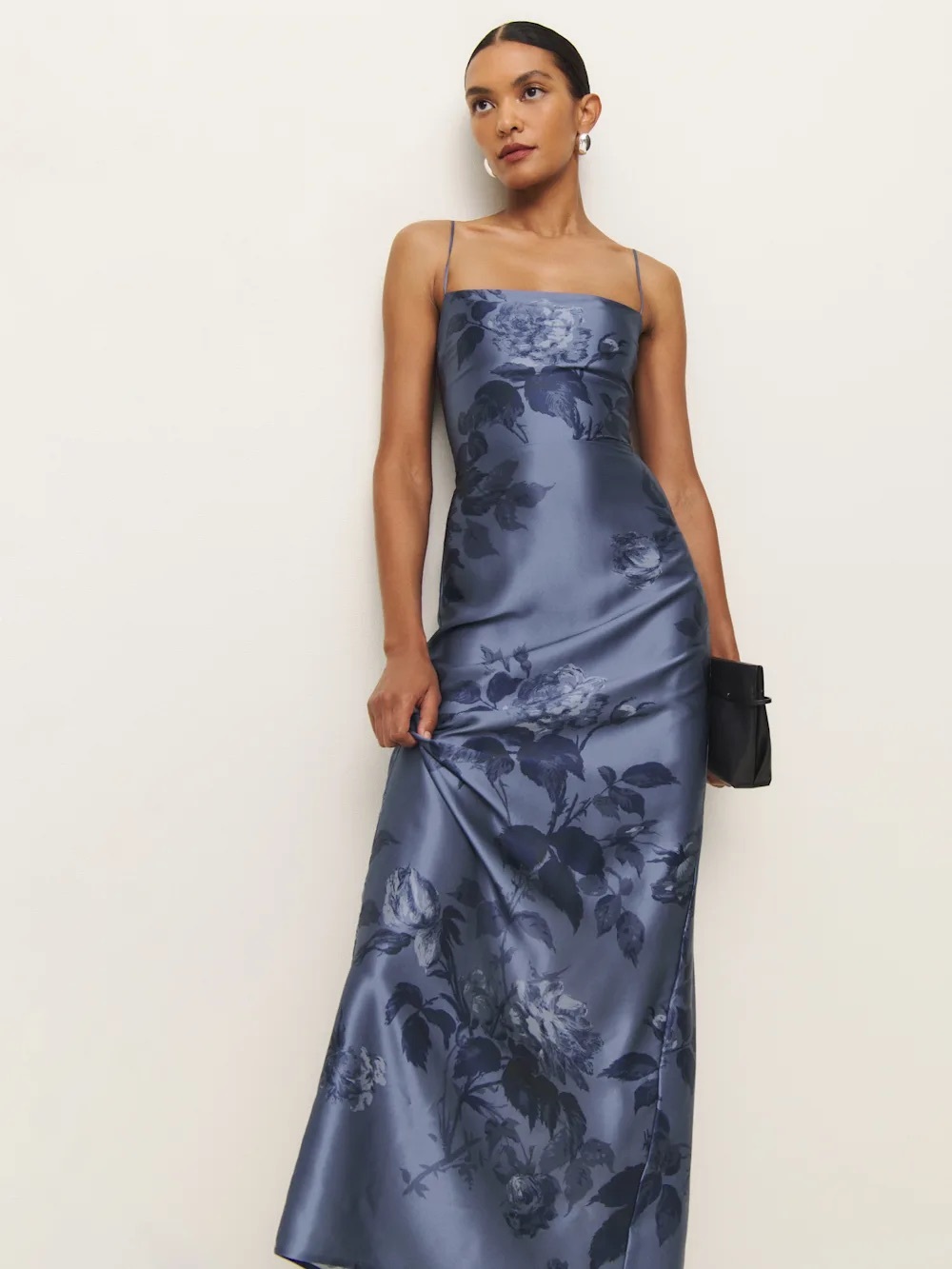 Reformation Navy Blue Floral Satin Maxi Dress - Picture 3 of 12